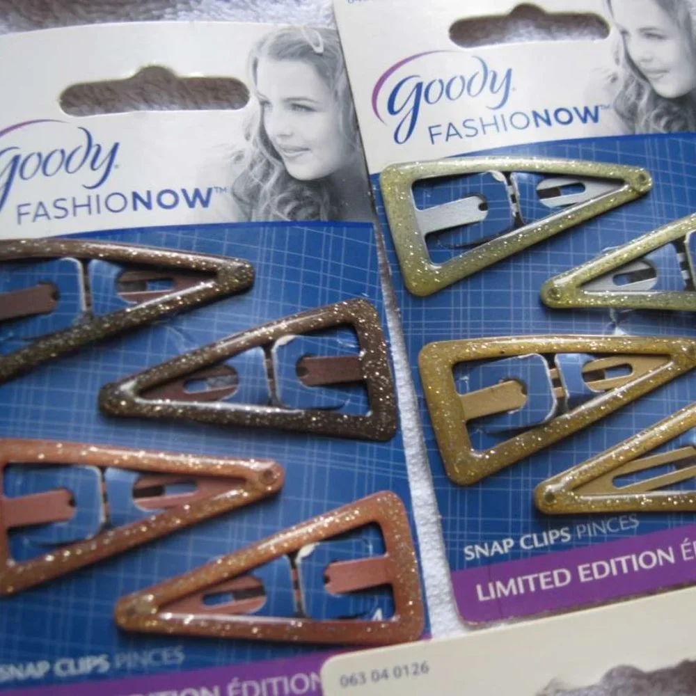 4 Goody Fashionow Triangle Glittery Epoxy Covered Metal Hair Snap Clips Glitter